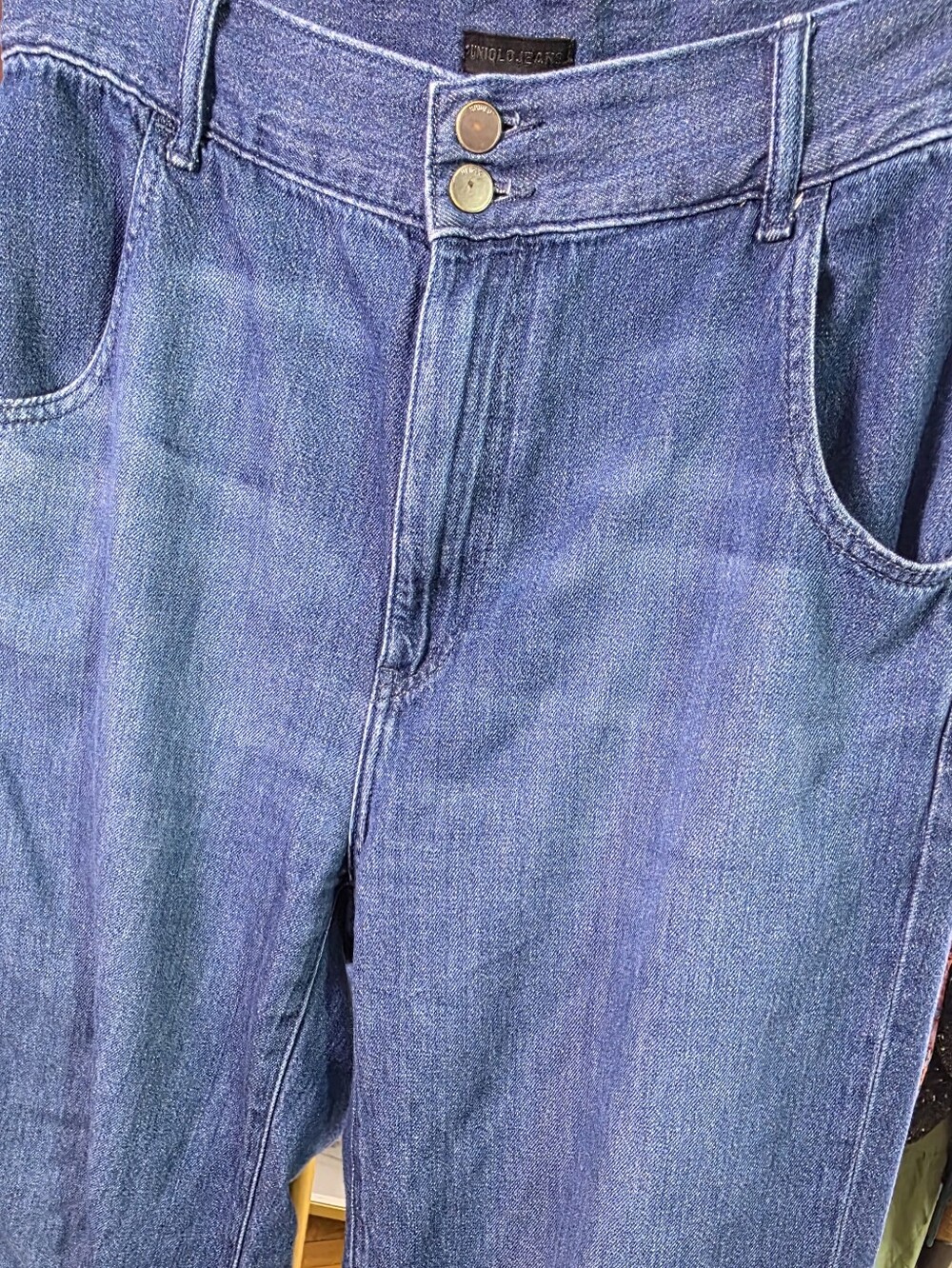 Uniqlo High Rise Wide Leg Jeans Distressed Raw Hem Denim - Picture 3 of 7
